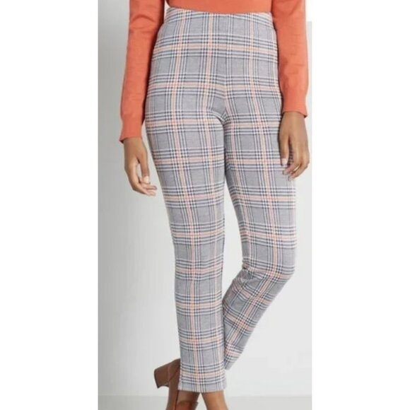 Modcloth Pants - MODCLOTH Flare and Now Pants Blue & Orange Plaid Checked Stretch Pants - Size M